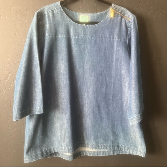 Vintage Martha Stewart  Zipper Denim 3/4 Sleeve Woven Top XL  Blue Denim Top - Picture 3 of 10